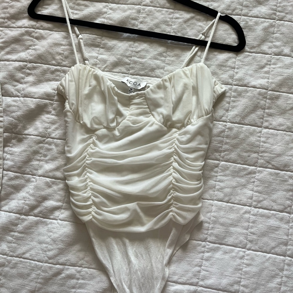 A.C.O.A. White Ruched Bustier Bodysuit